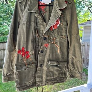 Embroidered Olive Green Military Jacket